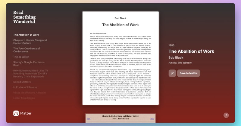 #阅读 #网站Read Something WonderfulMatter推出的历史上著名文章的网站，文章随机呈现